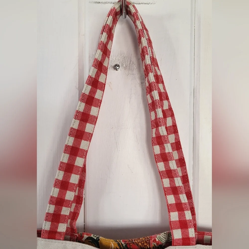 Tory Burch Canvas Gingham Fruit Print Tote Bag